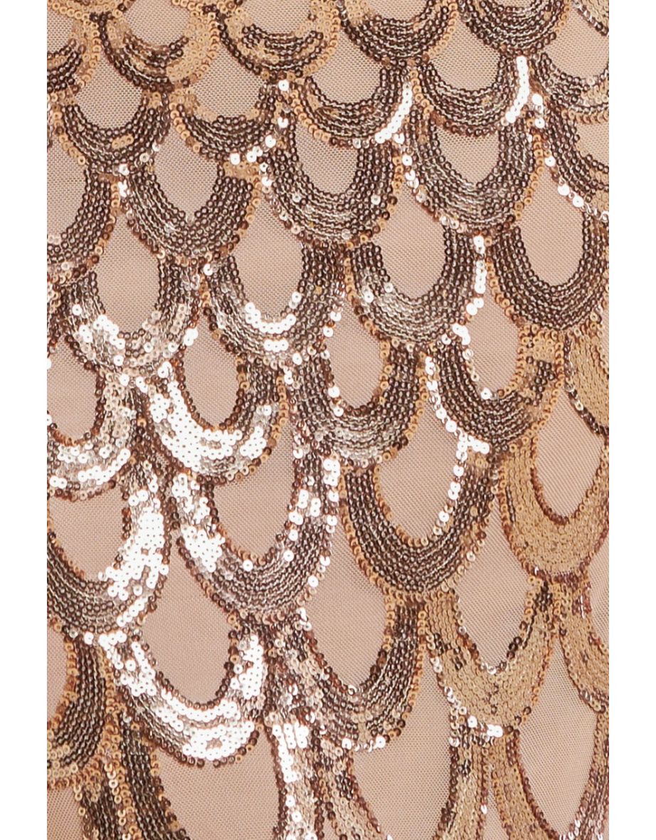 Goddiva Diamante Strap Fish Scale Sequin Maxi Dress - Champagne - 3