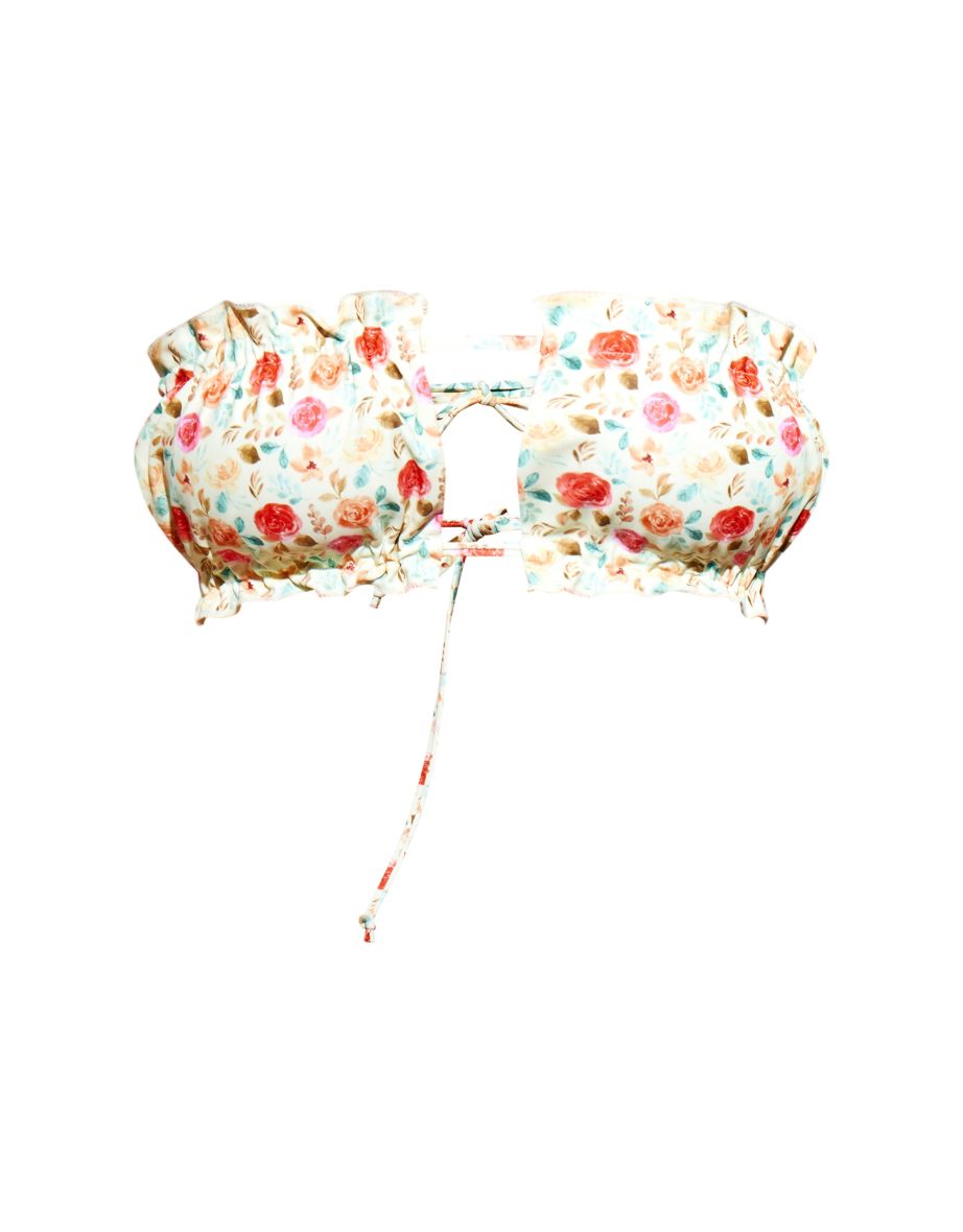 Multi Floral Bandeau Frill Bikini Top - 4