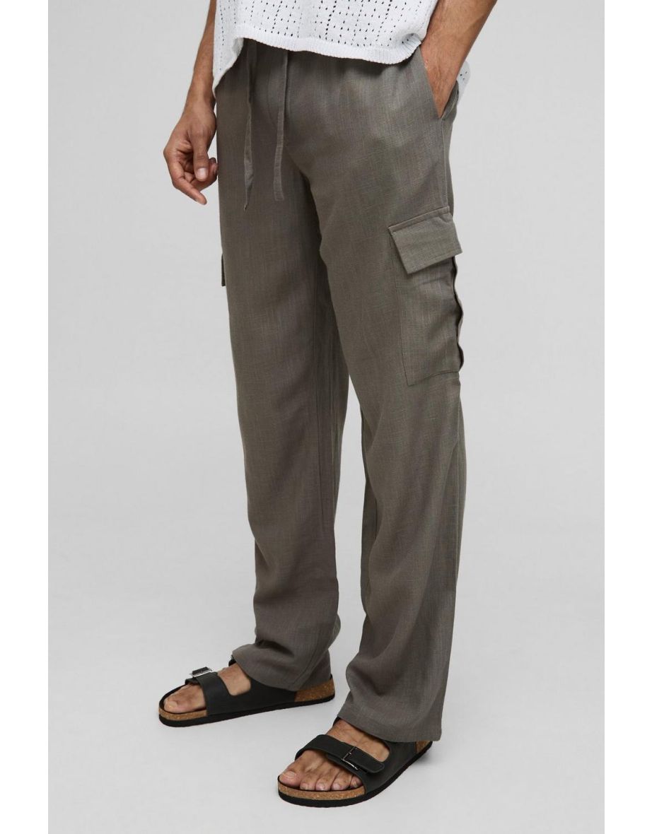 Half & Half Waistband Relaxed Fit Linen Blend Cargo Trousers