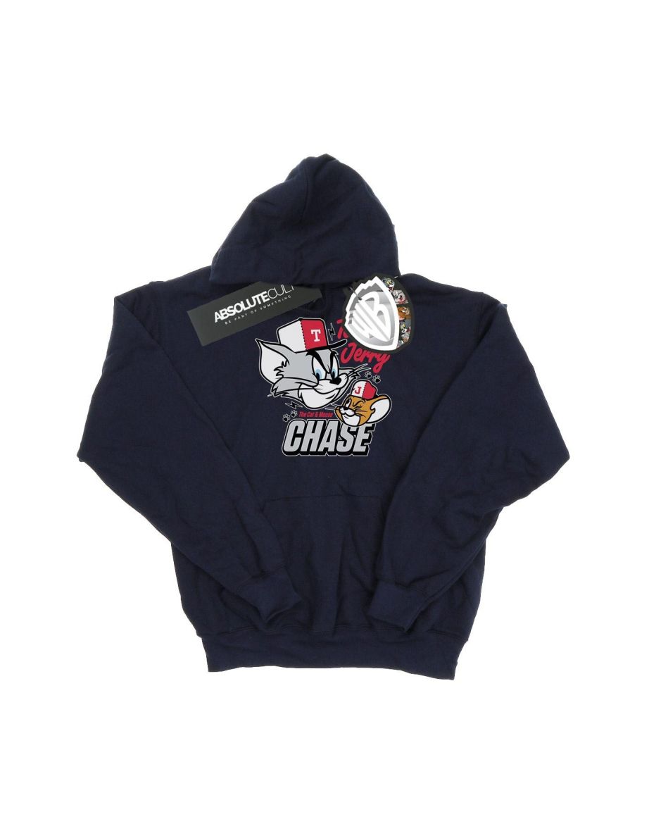 Tom And Jerry Mens Cat & Mouse Chase Hoodie - Navy Blue