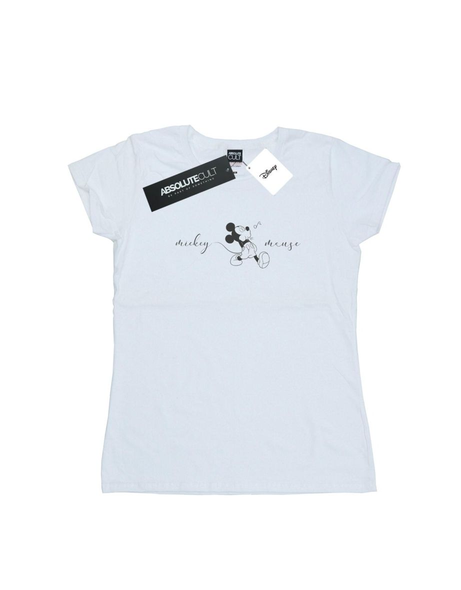 Disney Womens/Ladies Mickey Mouse Whistle Cotton T-Shirt - White - 1