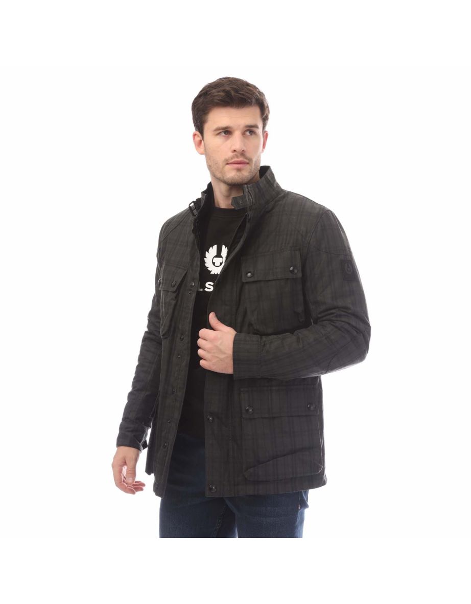 Men's Belstaff Hollingworth Plaid Waxed Cotton Fieldmaster Jacket in Grey
