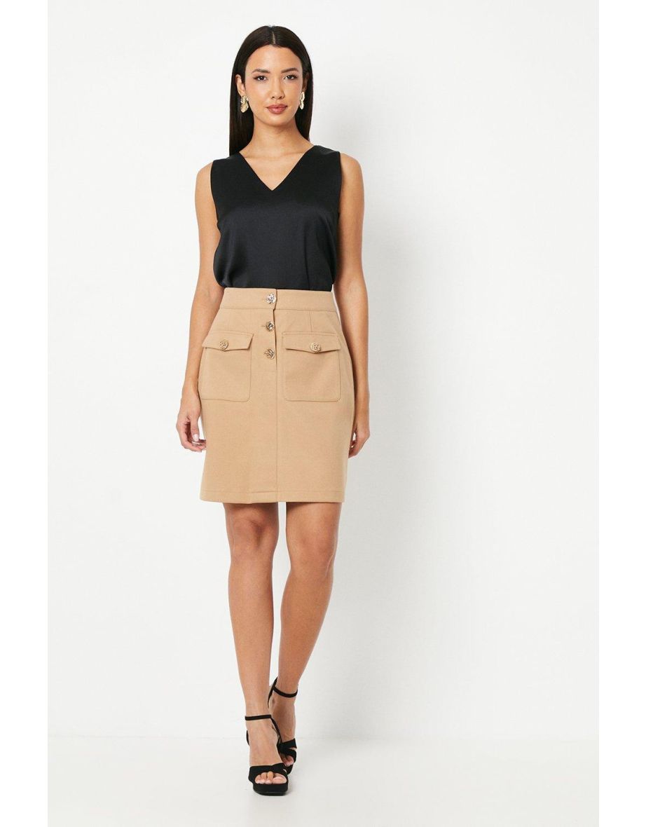Principles by Debenhams Button Detail Mini Brown Skirt