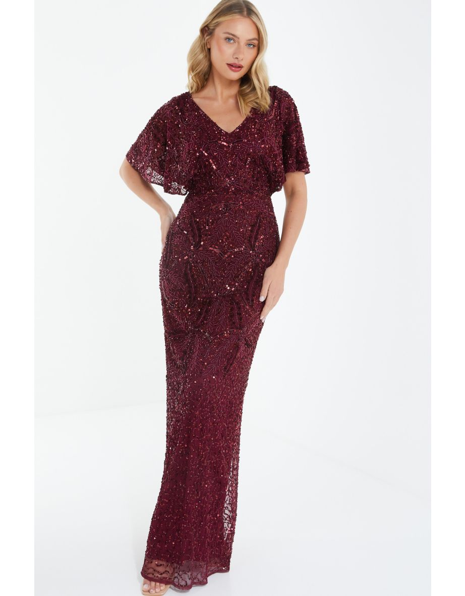 Red Sequin Embroidered Maxi Dress
