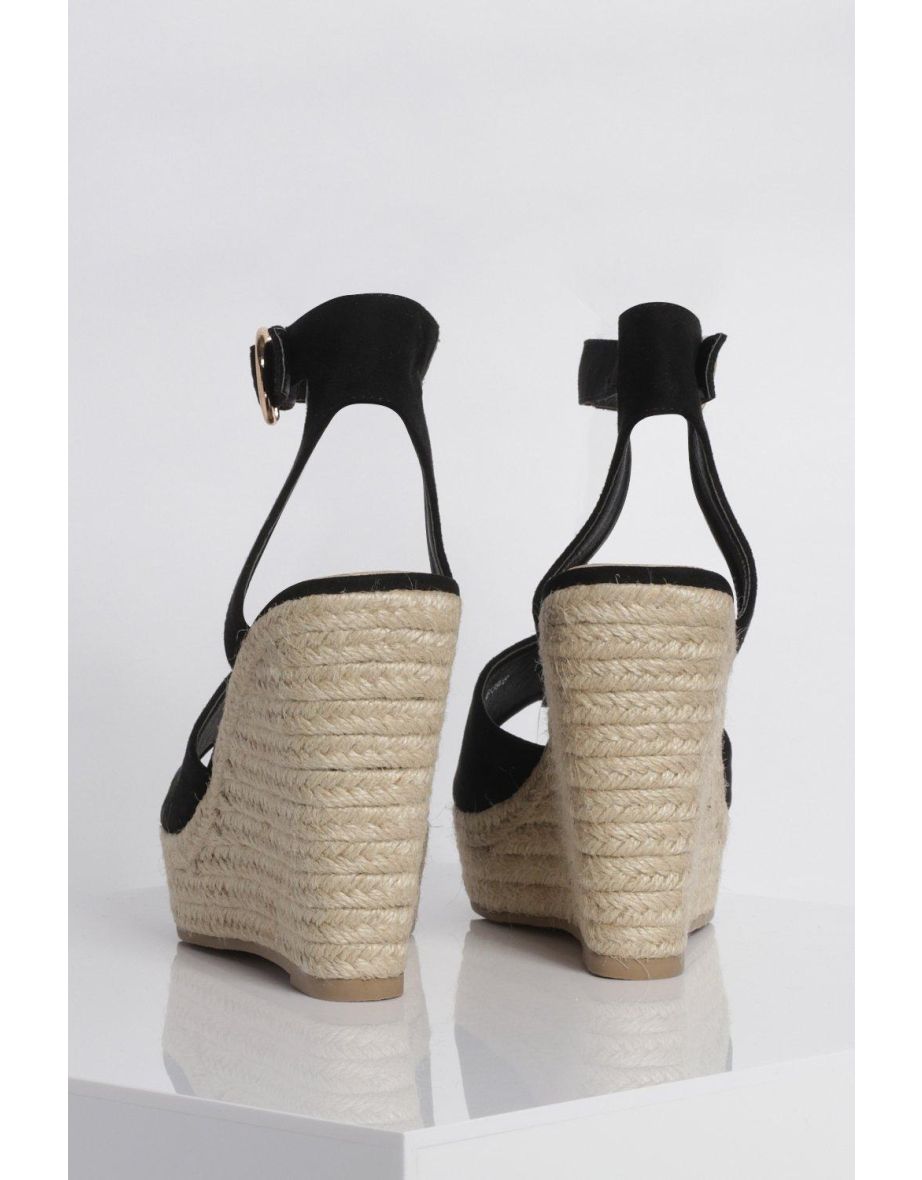 Peep Toe Espadrille Wedges - black - 3