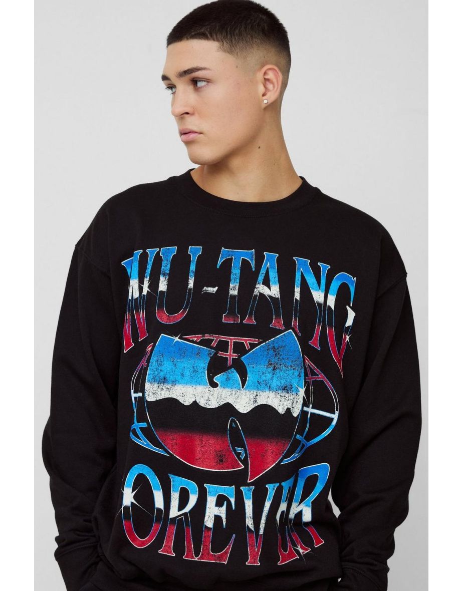 Oversized Wu-Tang Clang Band License Print Sweatshirt - black