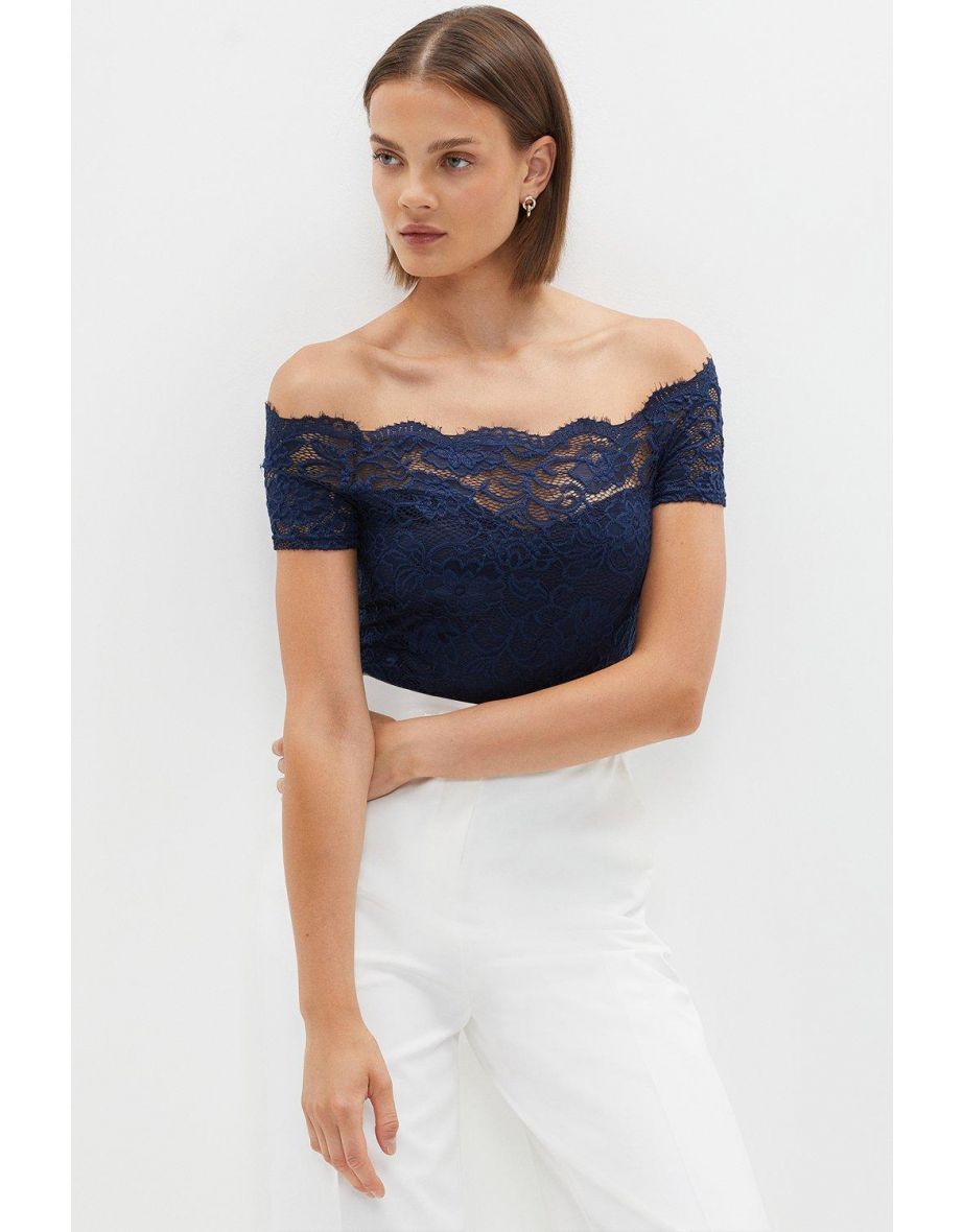 Lace Short Sleeve Bardot Bodysuit