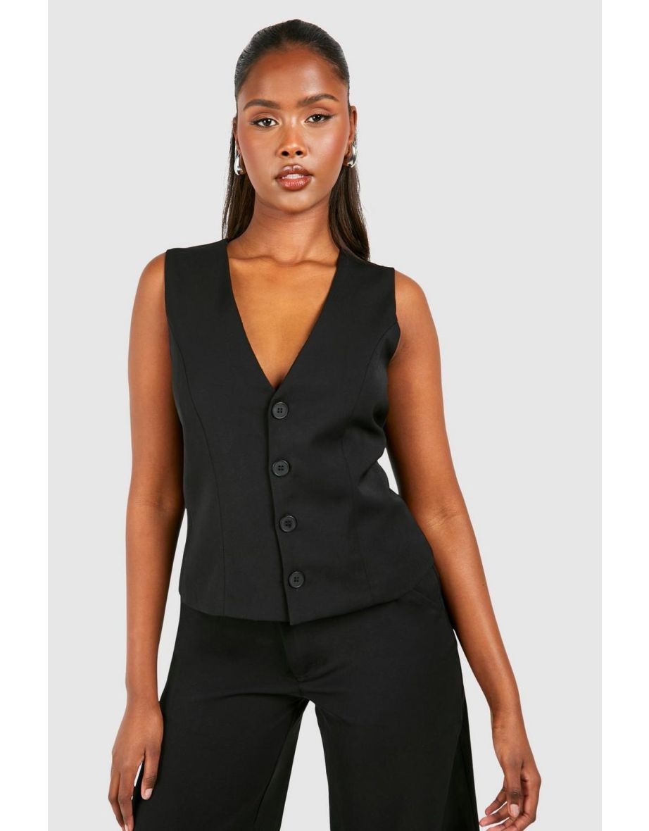 Contrast Button Fitted Waistcoat - black