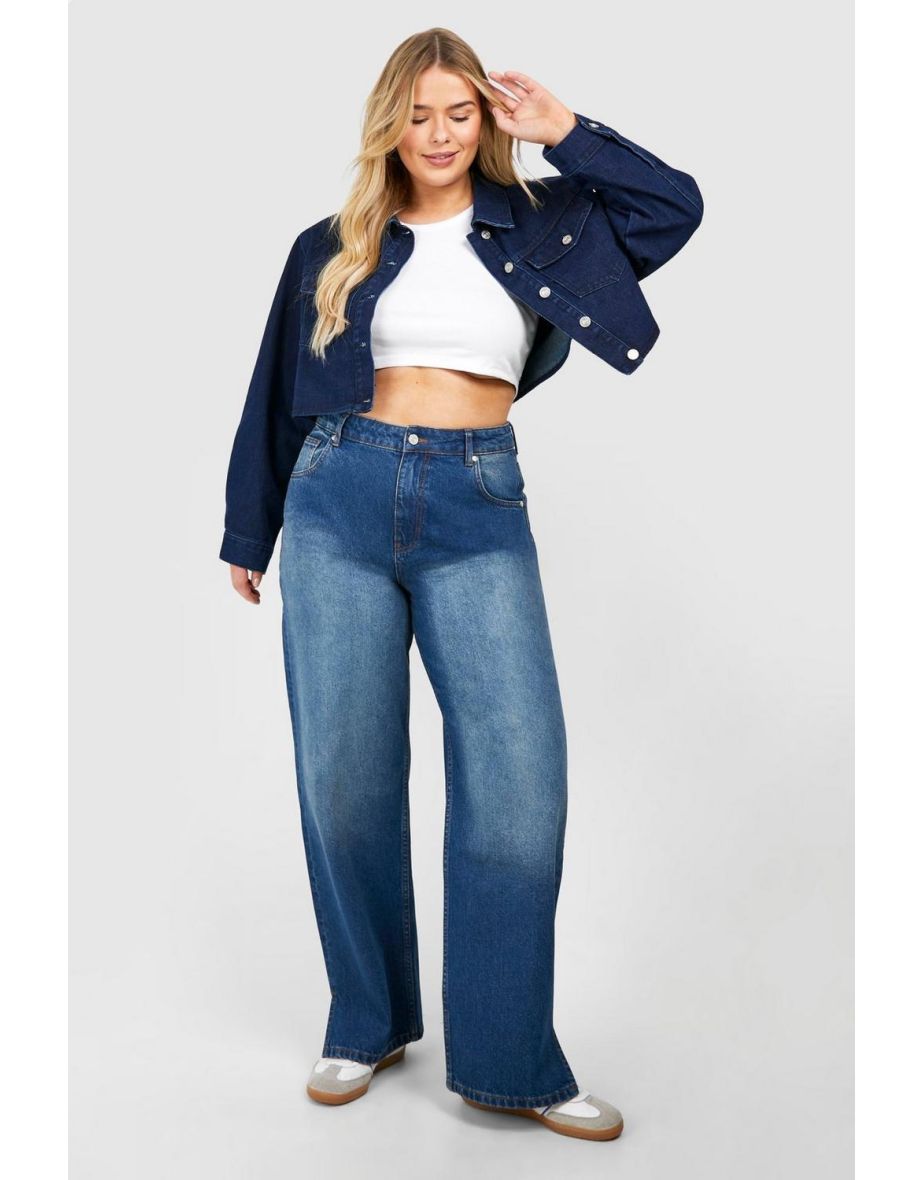 Plus Boxy Cropped Denim Jacket - indigo