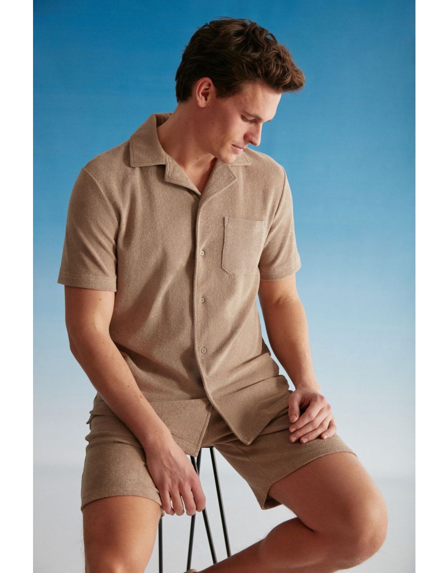 Tomas Men's Terry Cloth Collared Light Brown Caramel Shirt