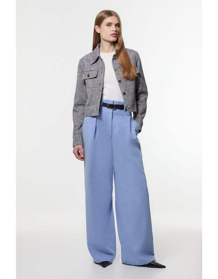 Compact Stretch Essential Tailored High Waist Wide Leg Trouser