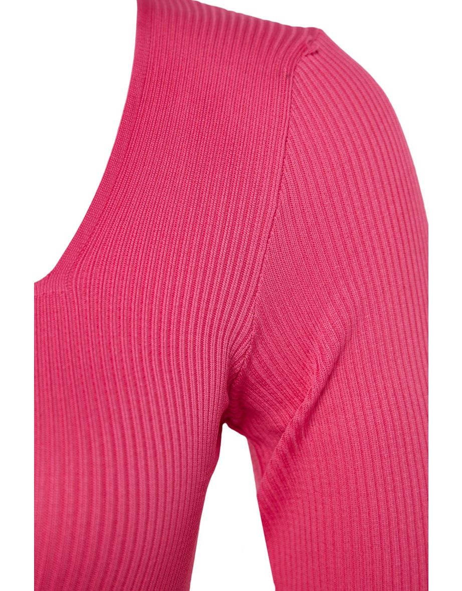 Pink Plus Bodycon Midi Dress with Long Sleeves - 7