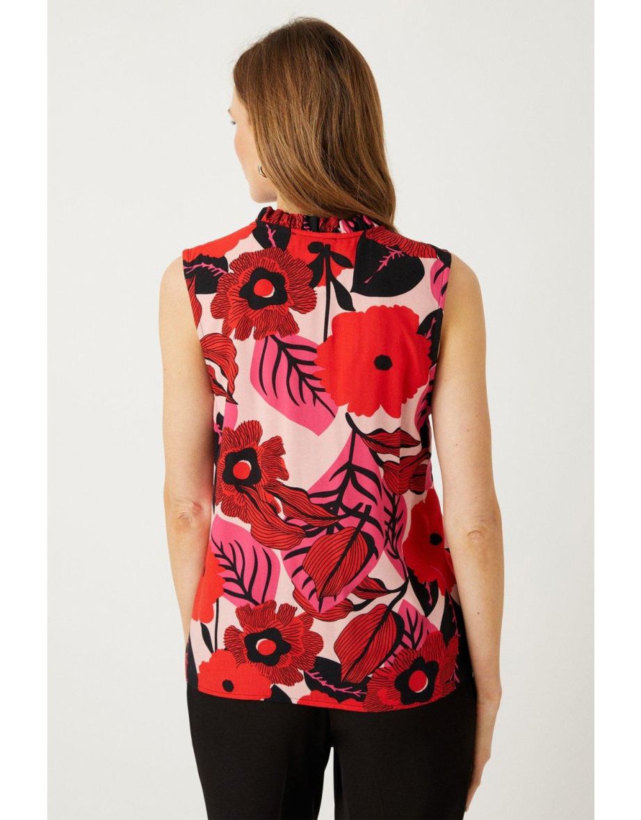 Red Floral Sleeveless Shell Top - 2