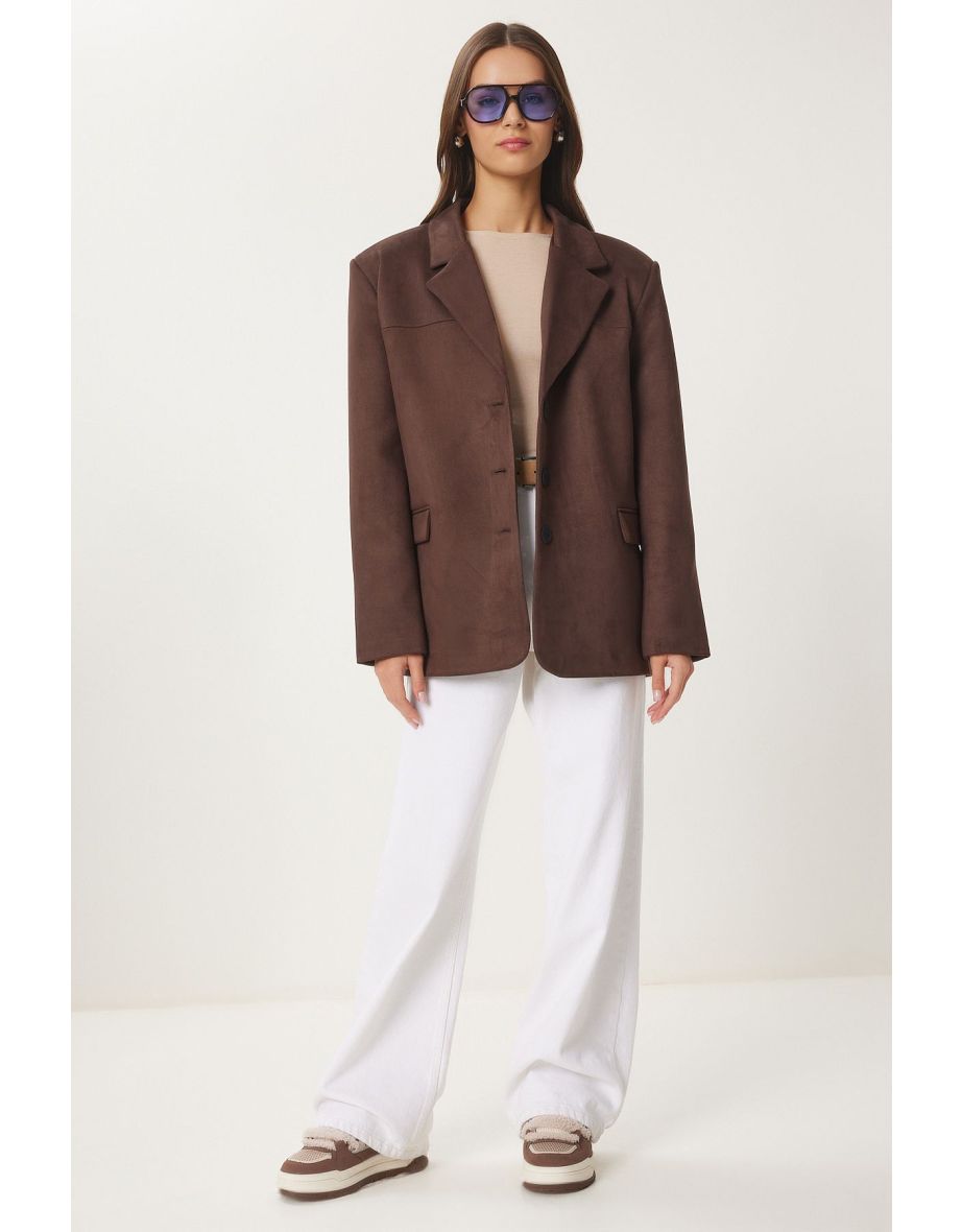 Women's Dark Brown Premium Suede Blazer Jacket