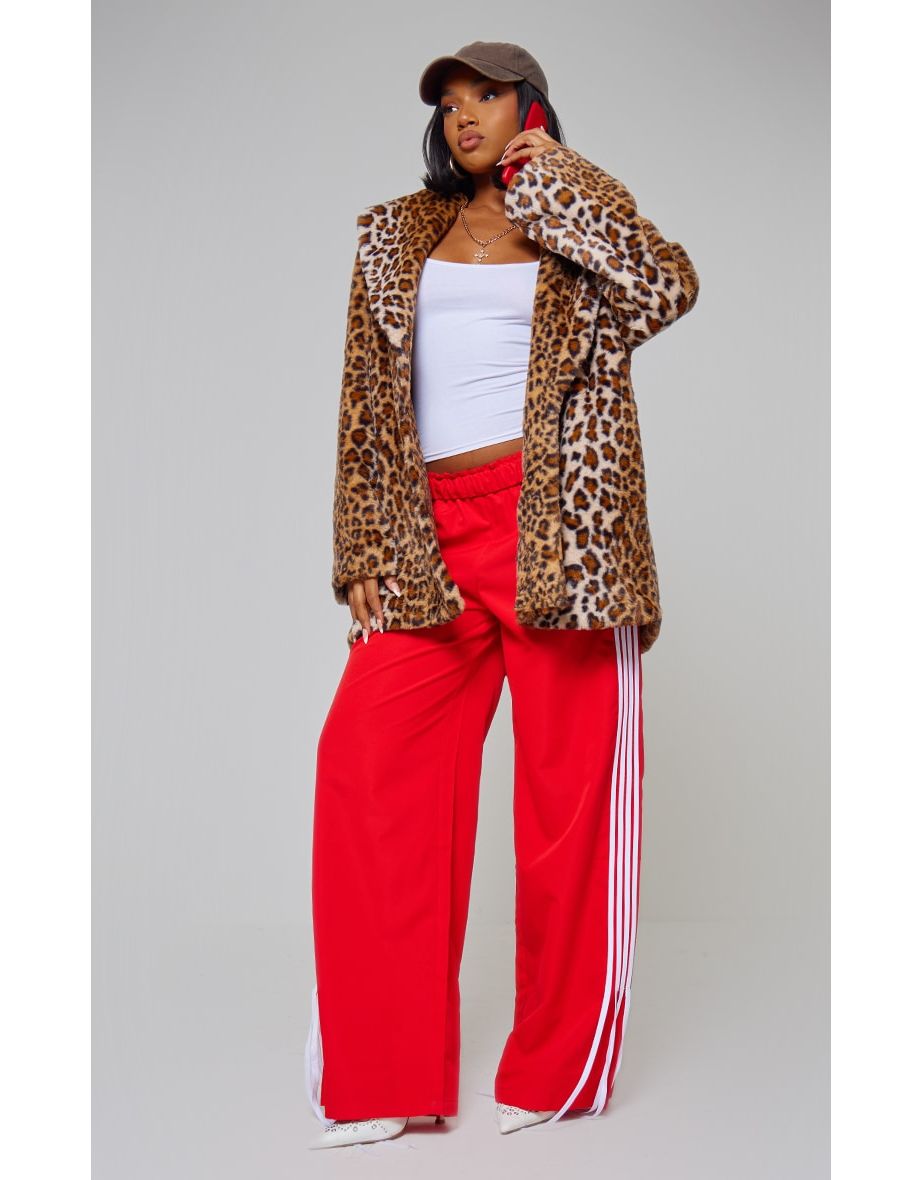 Brown Leopard Faux Fur Midi Coat