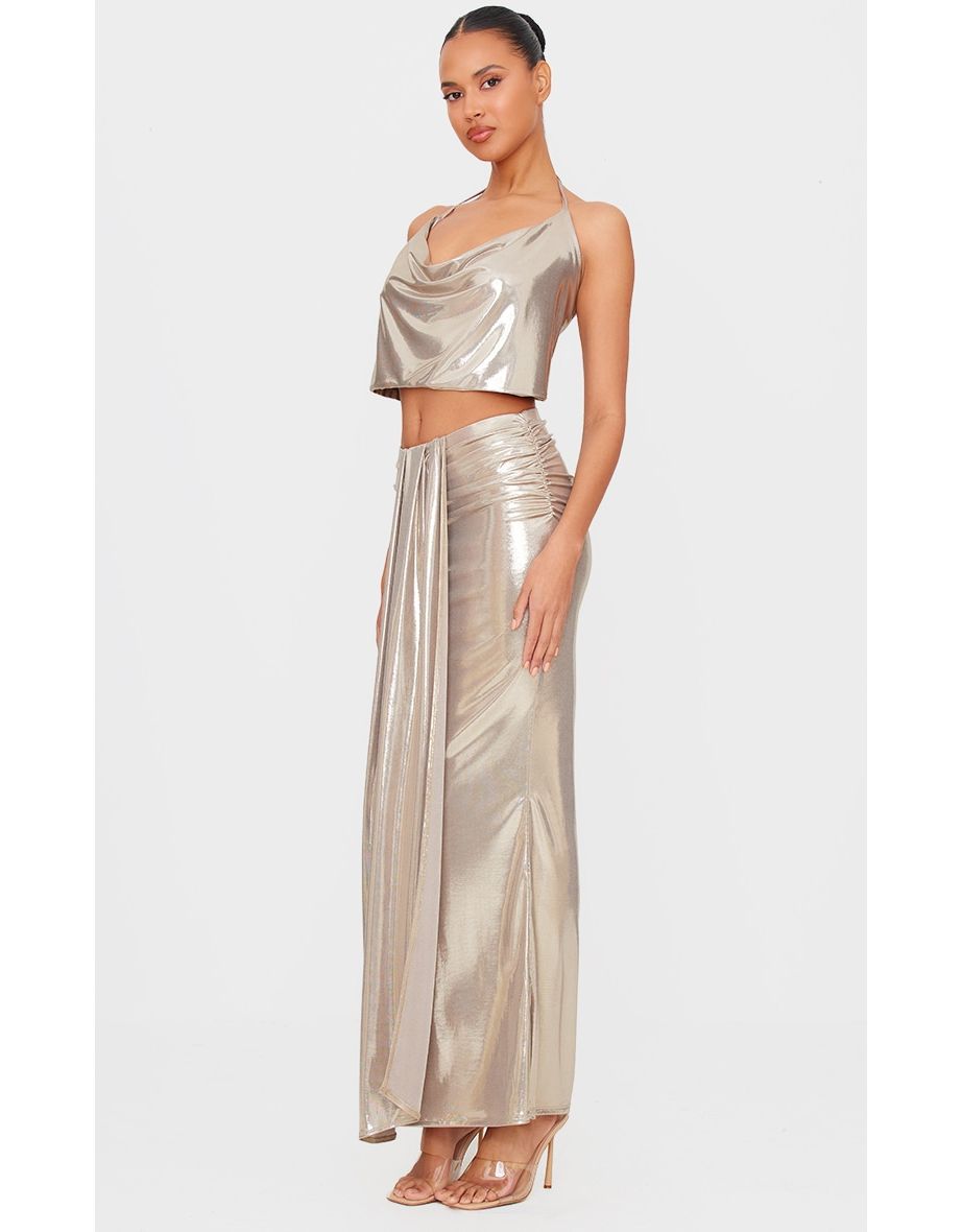 Gold Metallic Cowl Neck Top