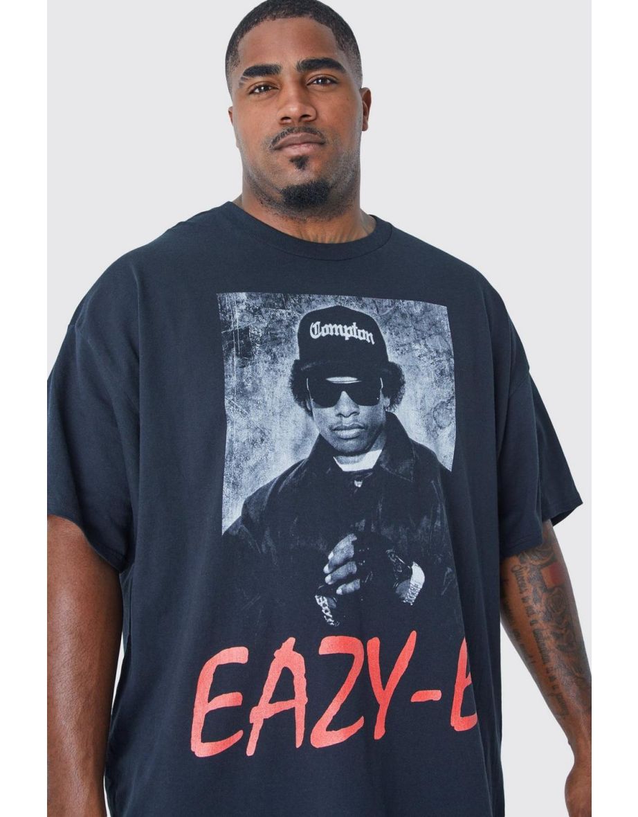 Plus Size Eazy E Chest Print License T-shirt - black