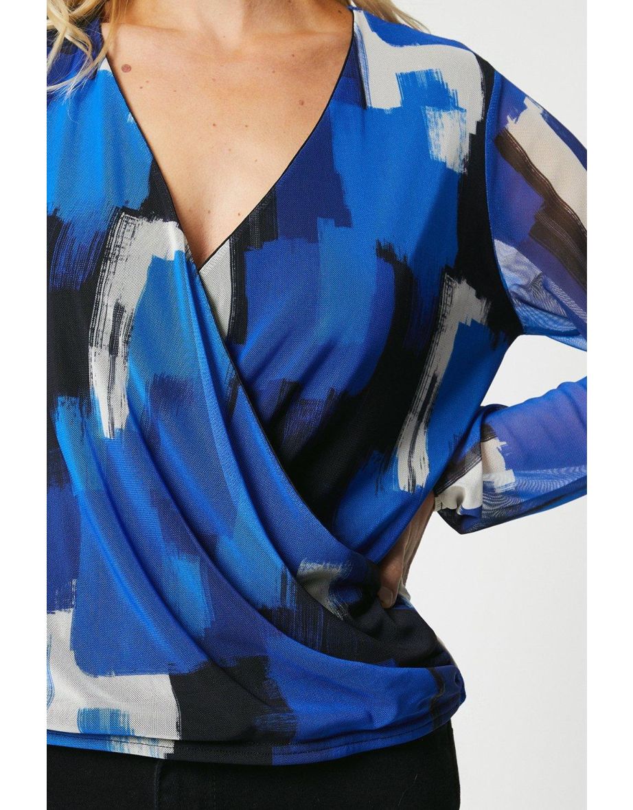 Petite Abstract Wrap Top - 3