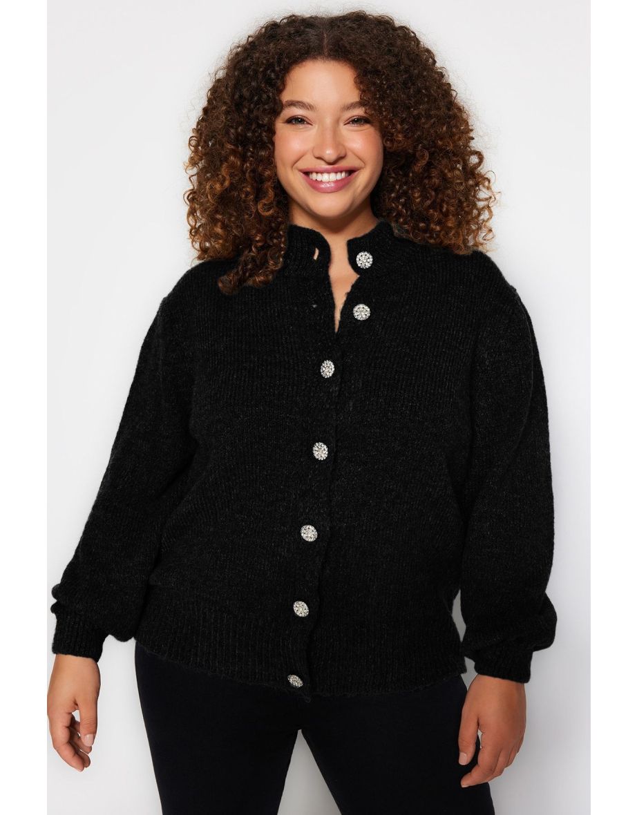 Black Knitwear Plus Size Cardigan