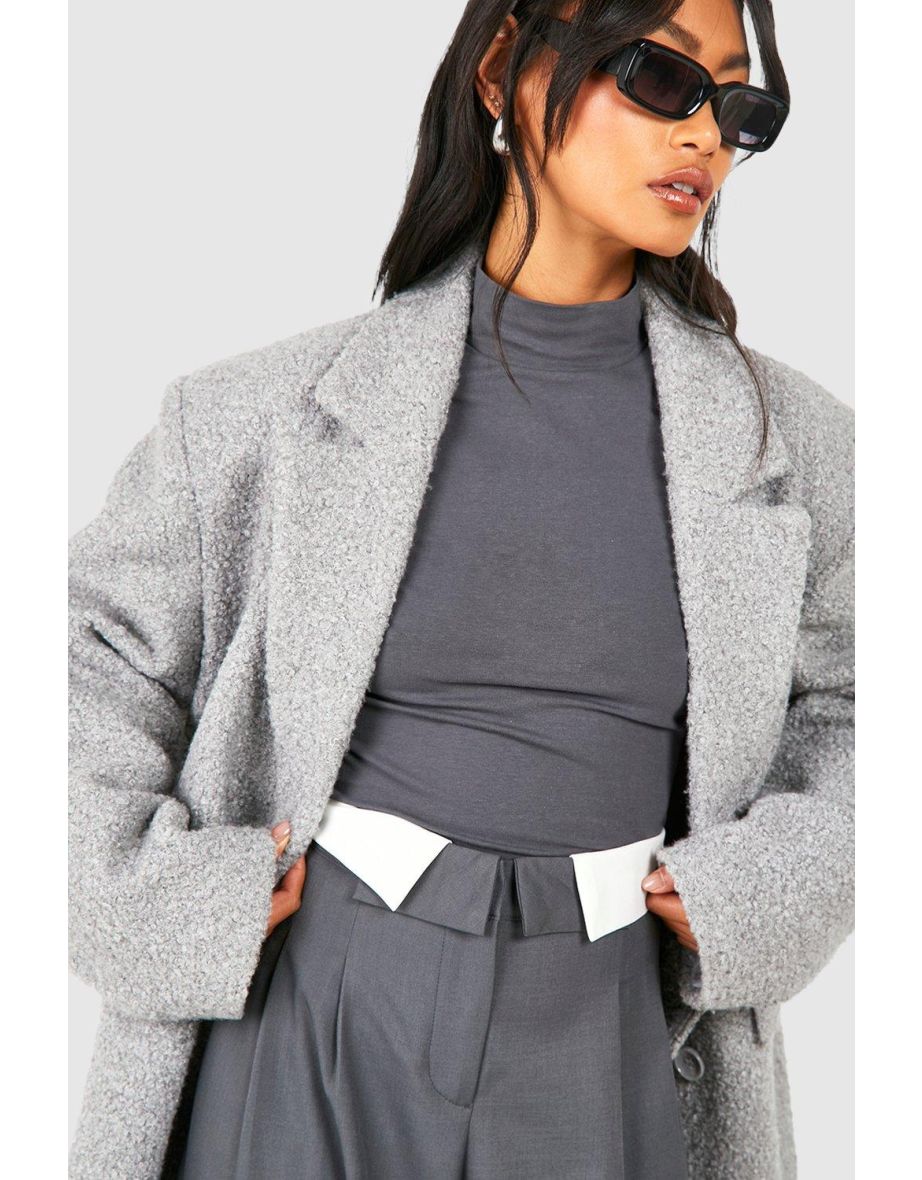 Basic Cotton Funnel Neck Long Sleeve Top - charcoal