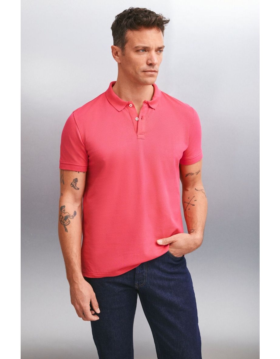 MARTEN Men 100% Cotton Short Sleeve Regular Fit Fuchsia Polo Collar T-shirt - 5