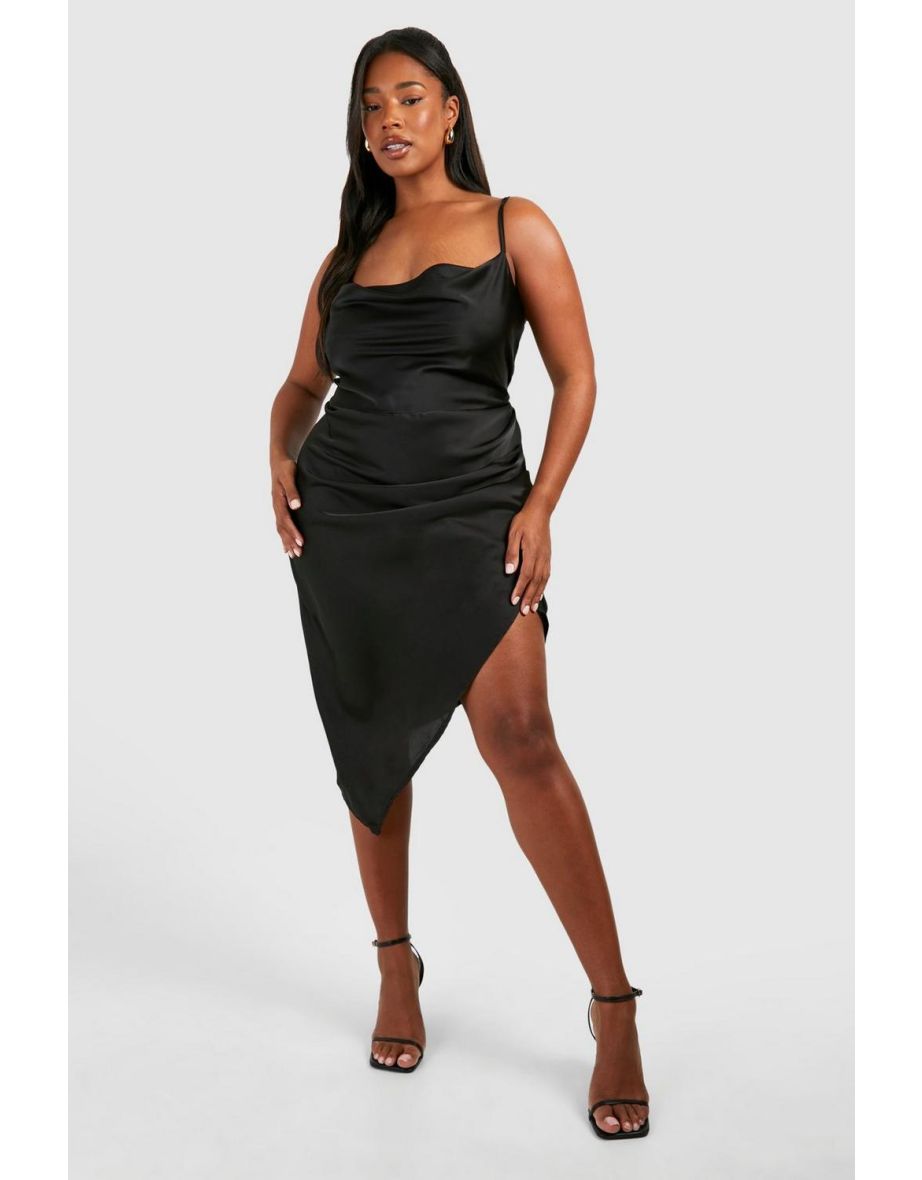 Plus Satin Wrap Midi Dress - black