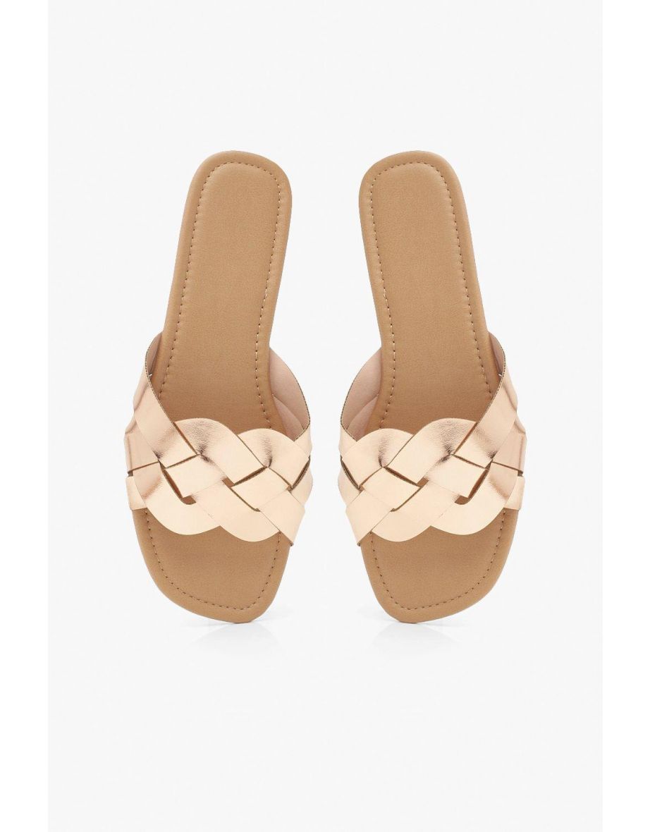 Wide Fit Woven Strap Sliders - rose gold - 3