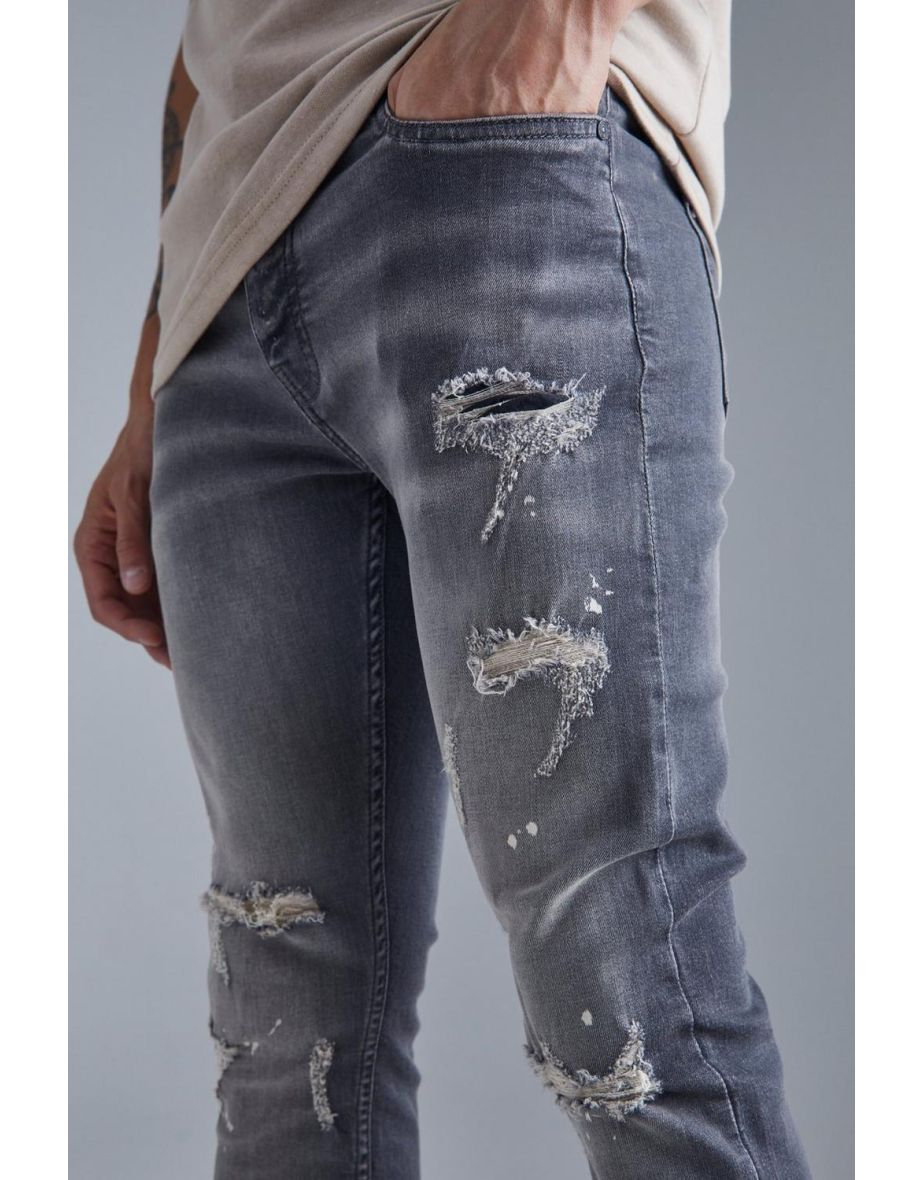 Skinny Stretch Bleached Ripped Knee Jeans - grey - 2