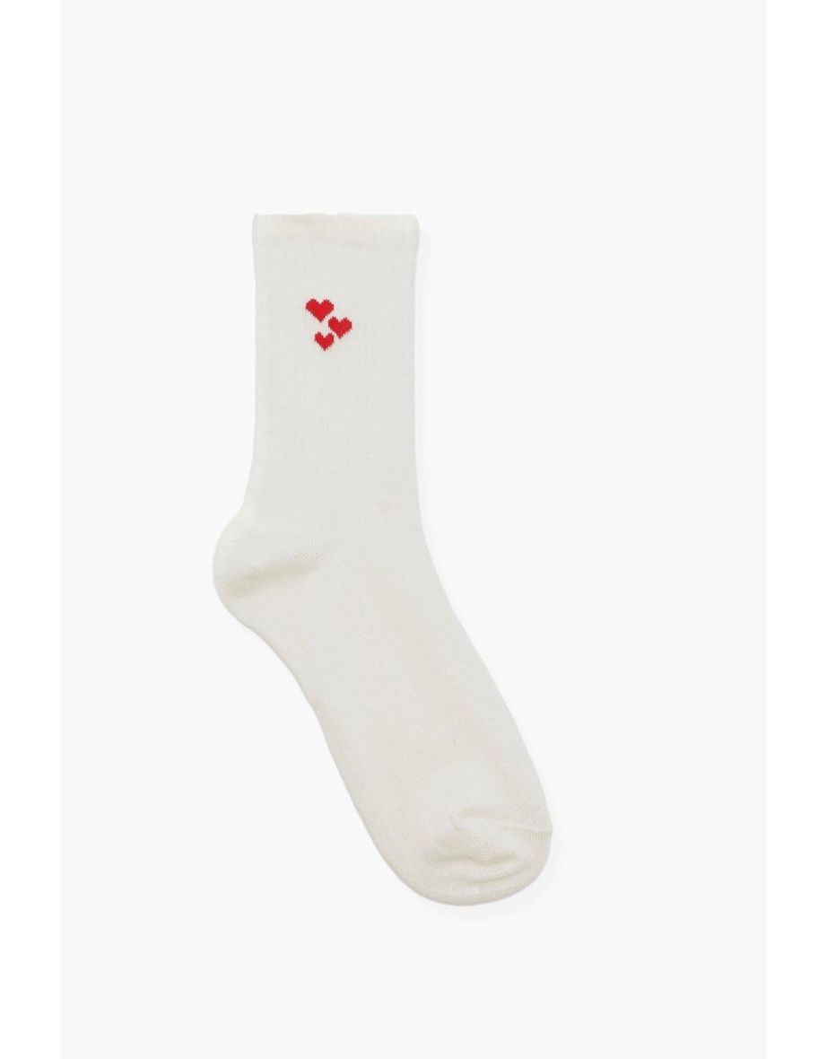 Single Triple Heart Sport Sock - cream