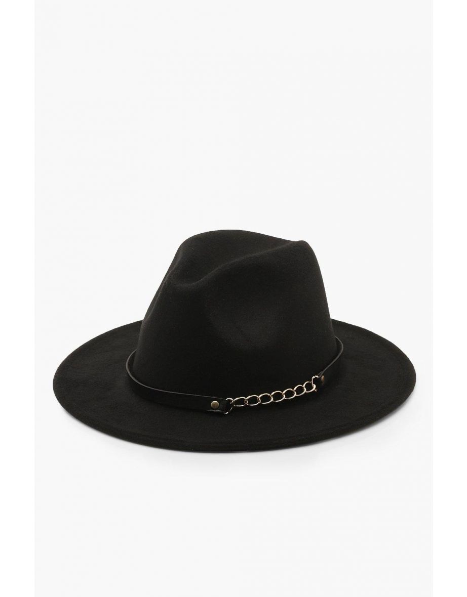 Chain Detail Fedora Hat - black