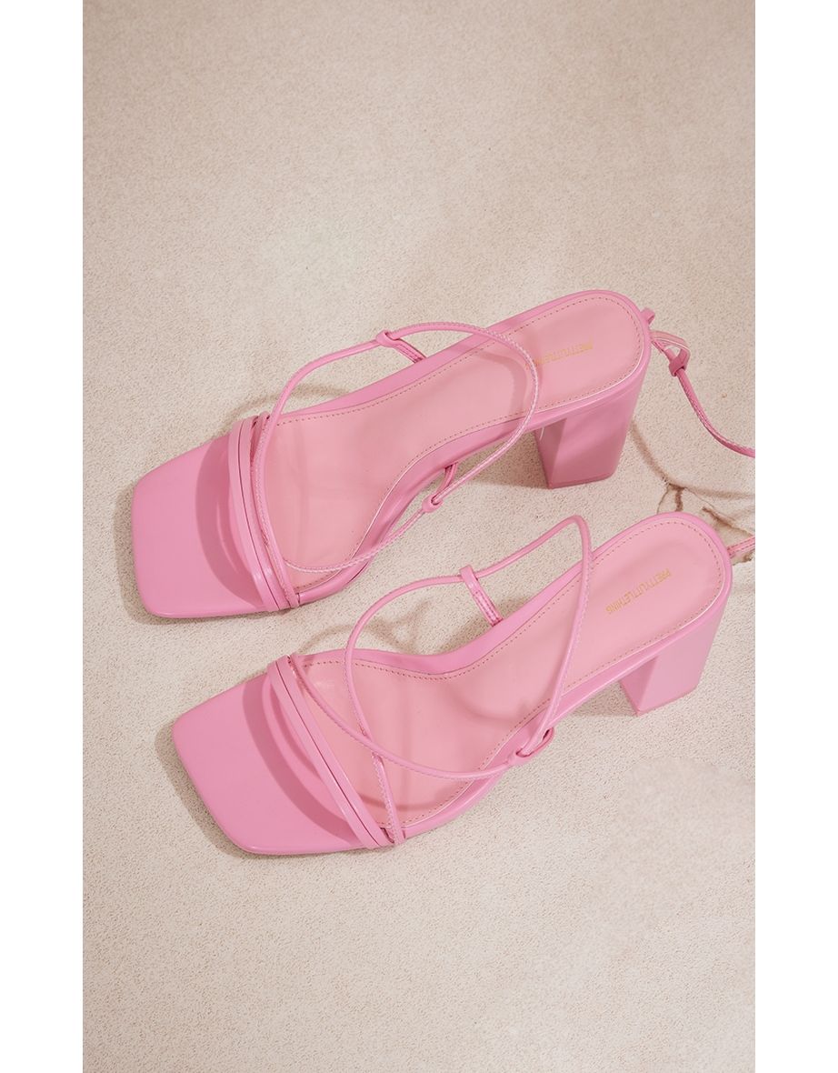 Pink PU Square Toe Barely There Multi Laced Heeled Sandals - 3