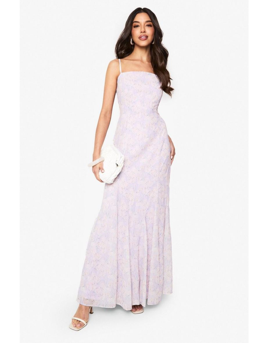Floral Chiffon Godet Hem Maxi Dress - lilac