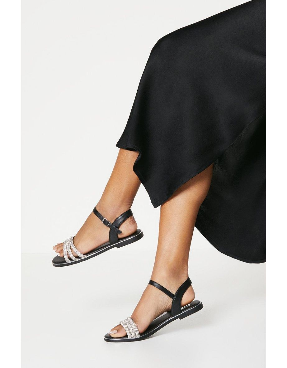Wide Fit Fern Embellished Flat Sandals