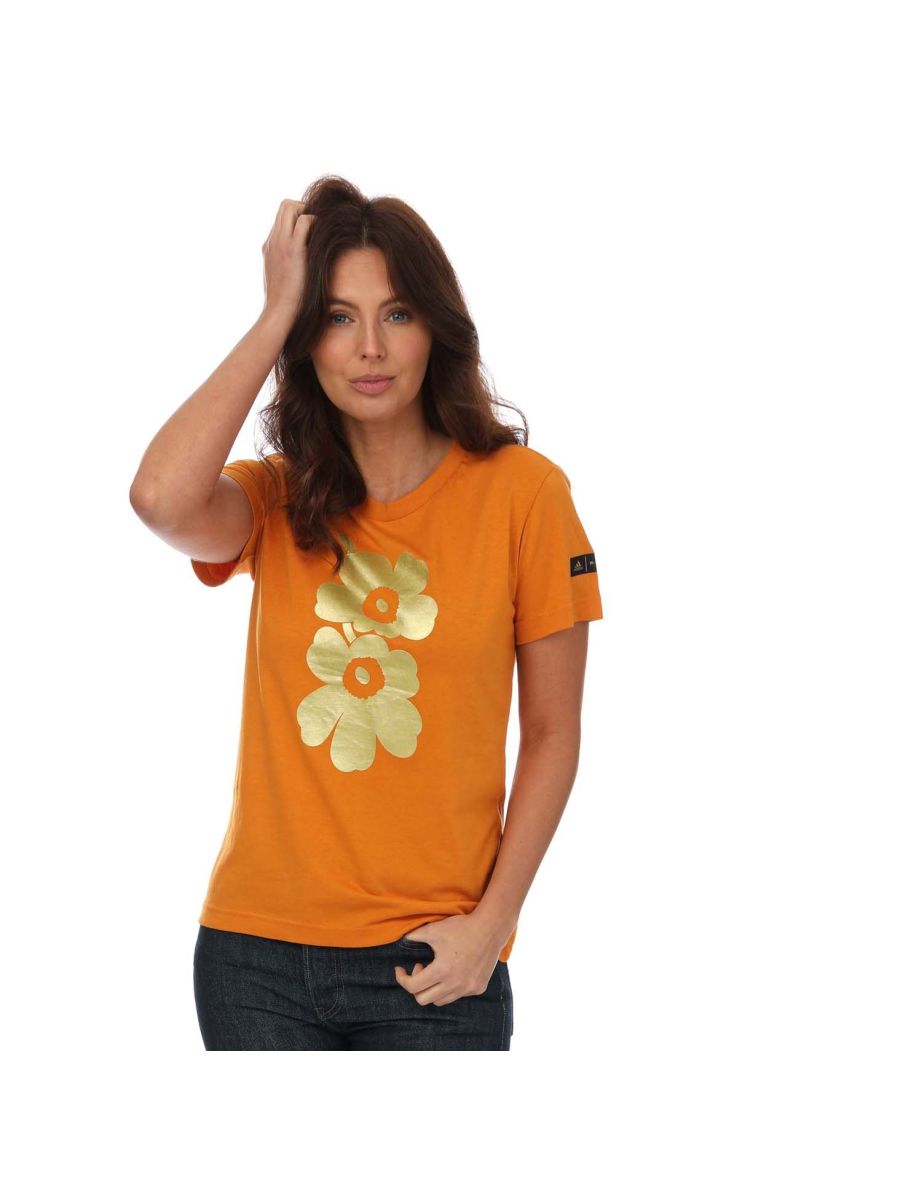 Women's adidas Marimeko Graphic T-Shirt in Orange - 6