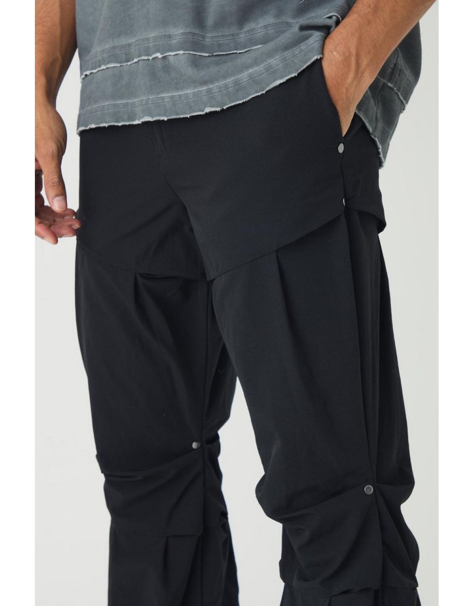 Slim Fit Flare Stacked Trousers With Ruched Detail - black - 2
