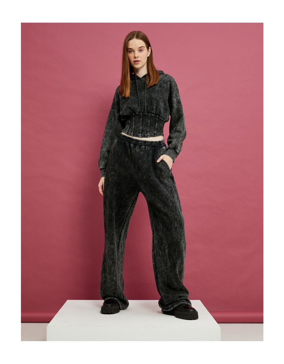 Batik Patterned Hoodie Crew Neck Corset Look