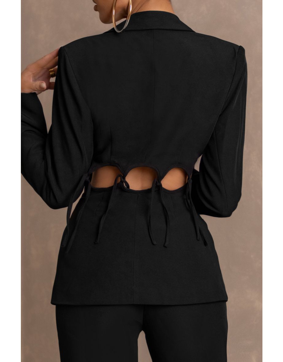 Black Cut-Out Detail Blazer - 4
