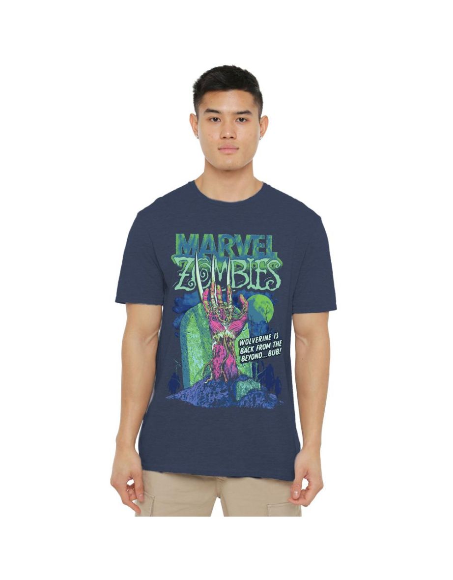Marvel Zombies Unisex Adult Wolverine Grave T-Shirt - Heather Navy