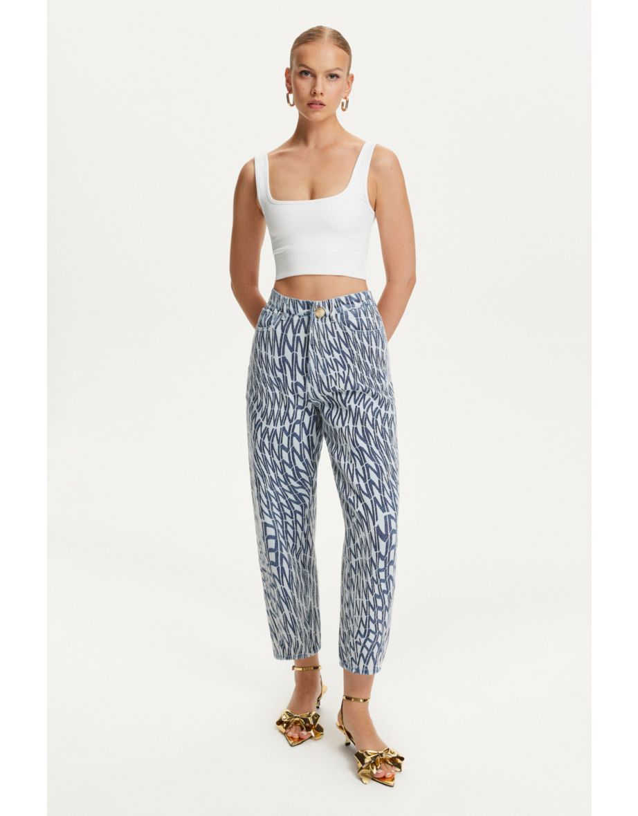 Patterned Mom Jean Trousers