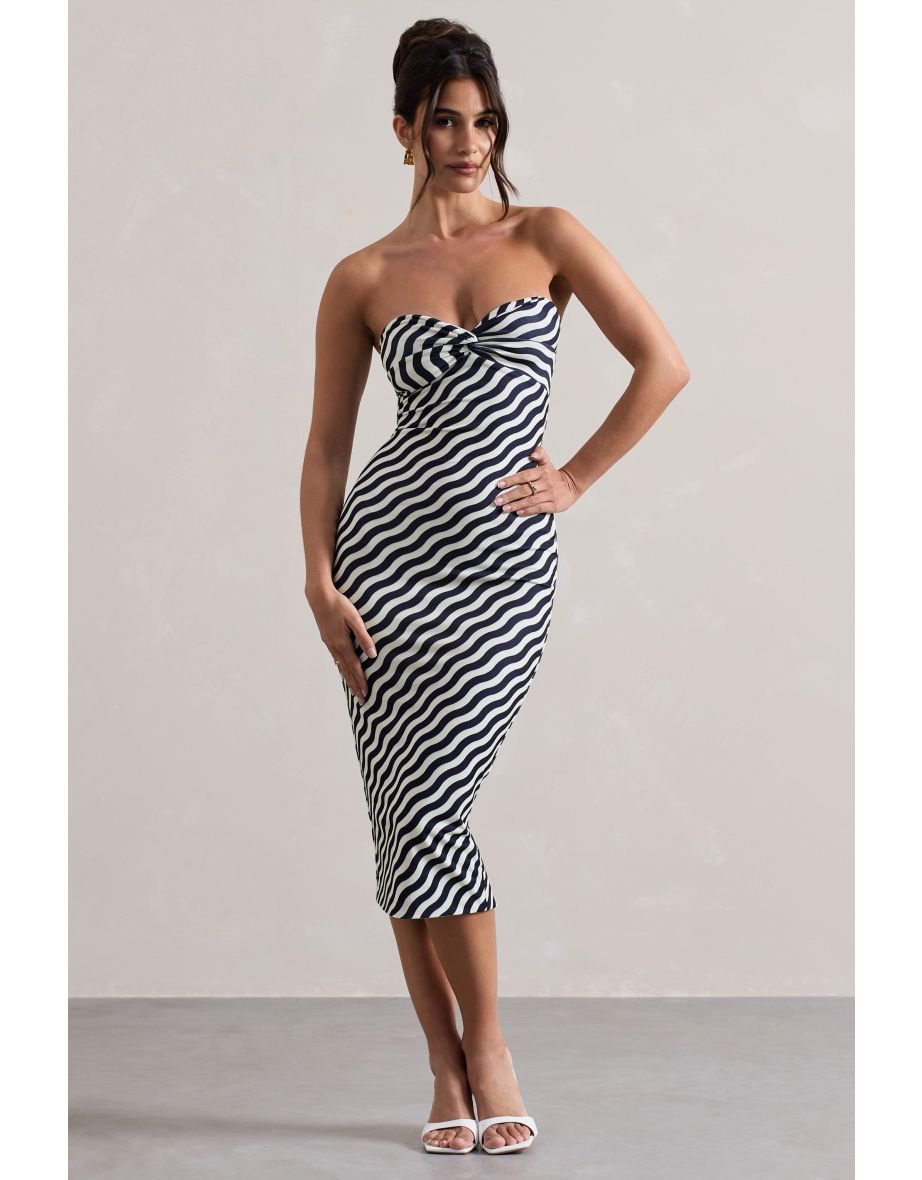 Reese | Navy Wave Print Strapless Midaxi Dress