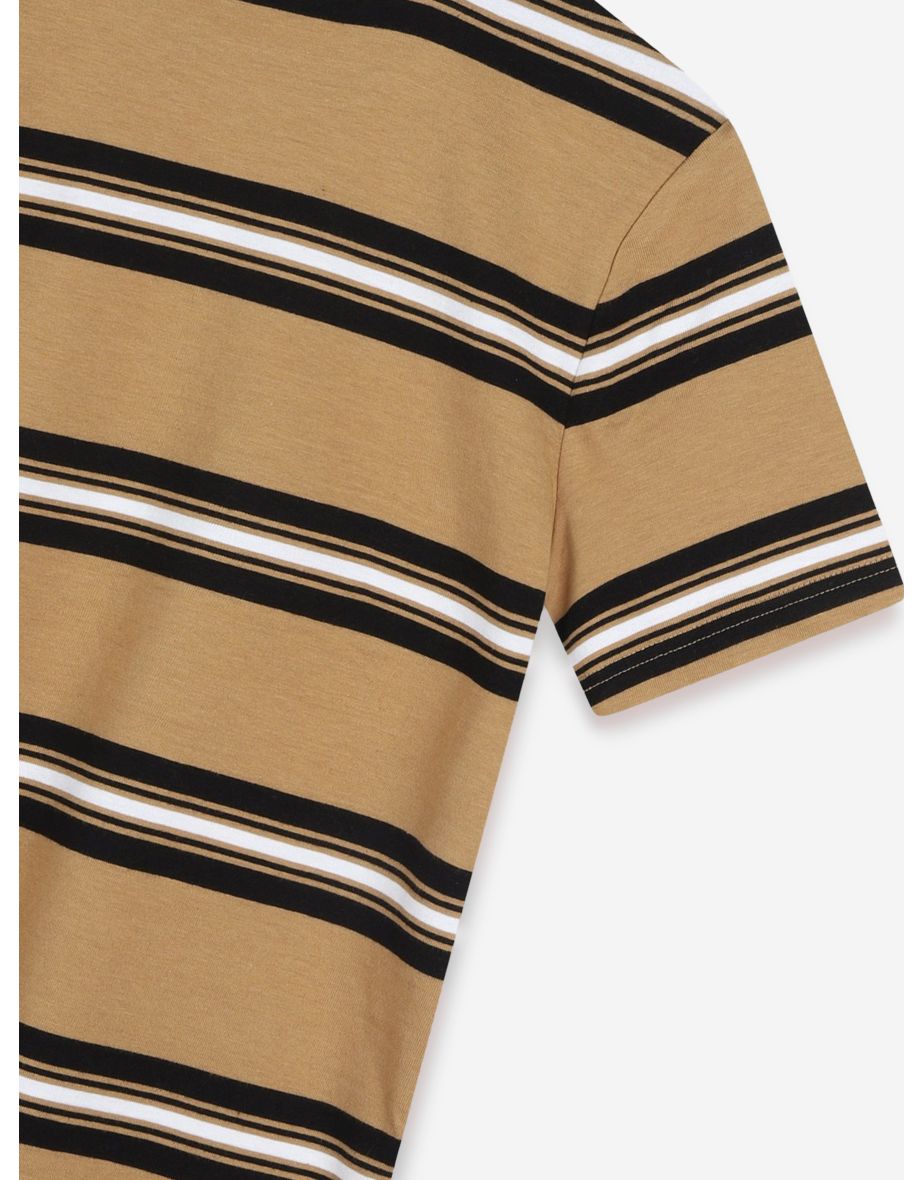 BOSS Boys Striped Logo T-Shirt in Brown - 3