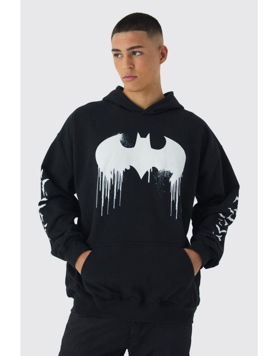 Oversized Batman License Multi Print Hoodie - black