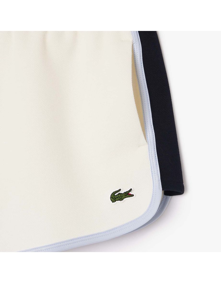 Women's Lacoste Contrast Panel Piqué Shorts in Cream - 3