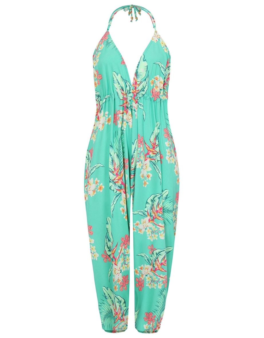 Genie Jumpsuit In Green Tropical - 5