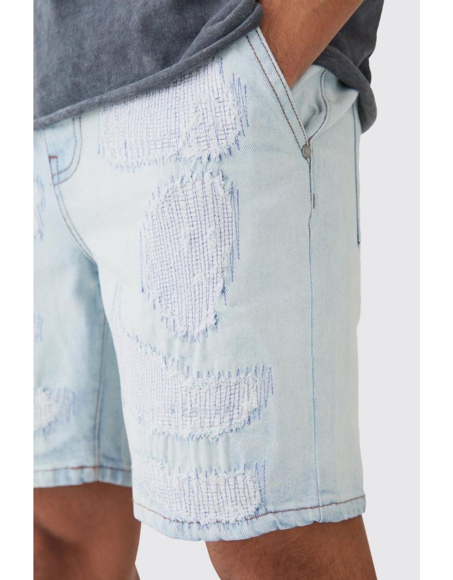 Slim Rigid Repaired Denim Short In Light Blue - 2