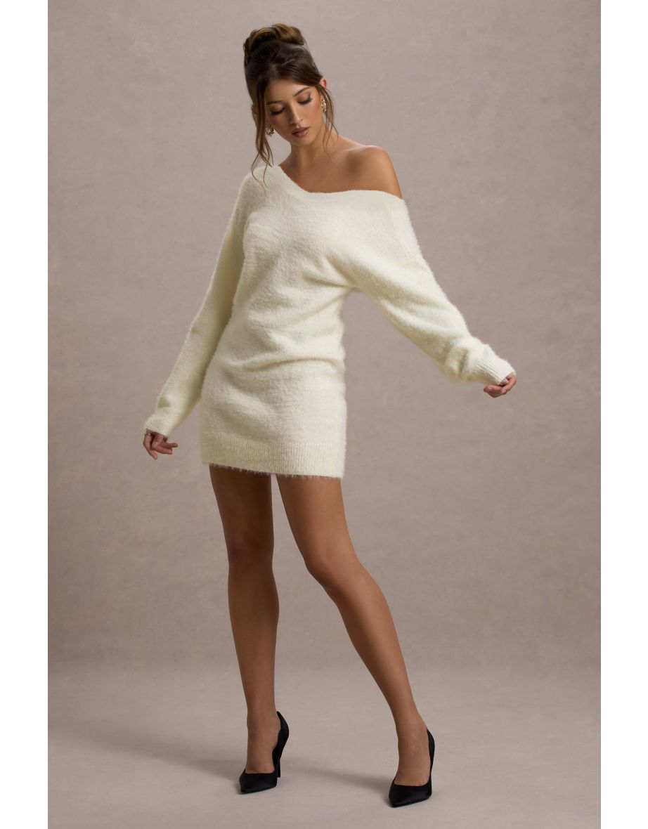 Terra | Cream Faux Mohair Oversized Open-Back Mini Dress