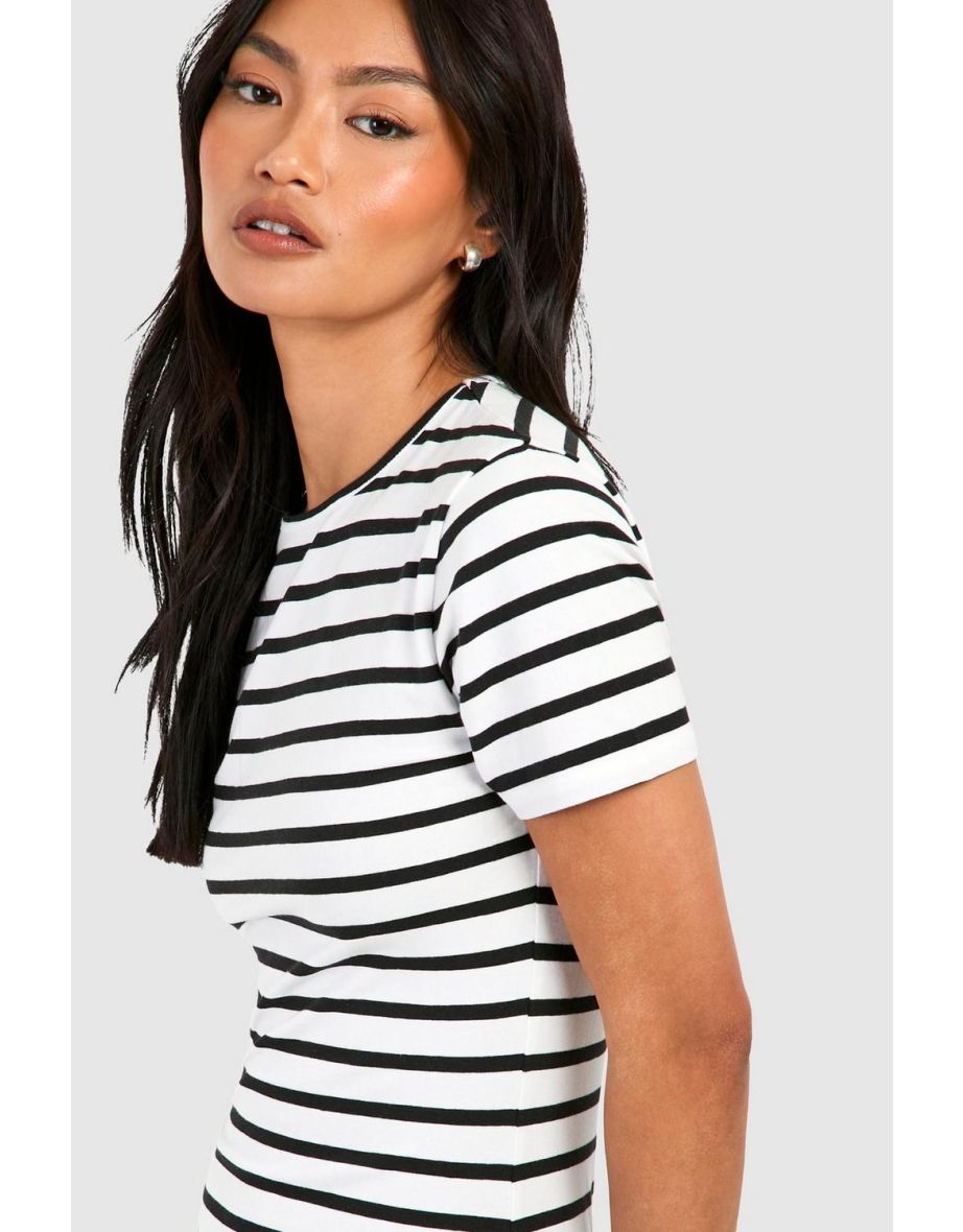 Premium Super Soft Short Sleeve Stripe Bodycon Mini Dress - white - 3