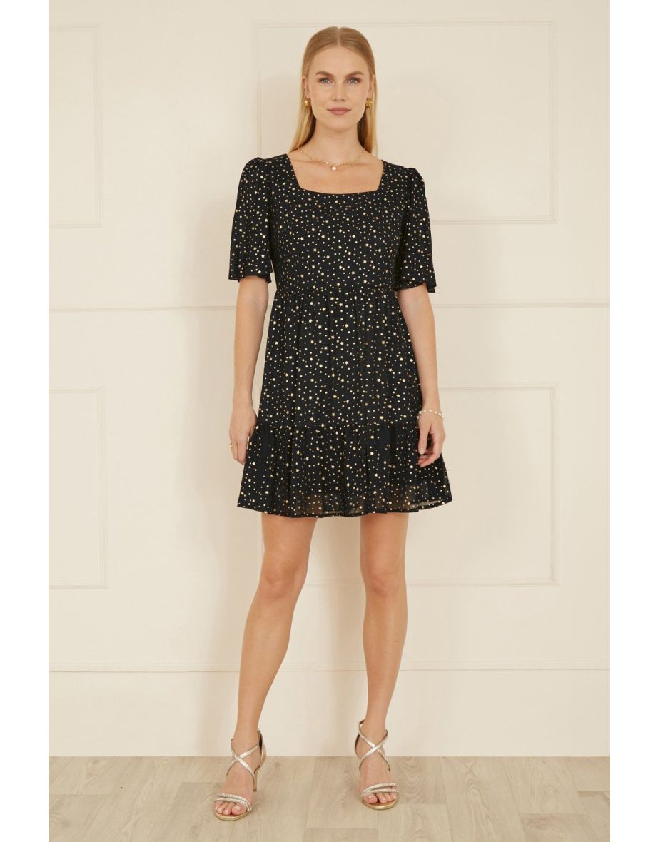 Mela Black Star Print Skater Dress