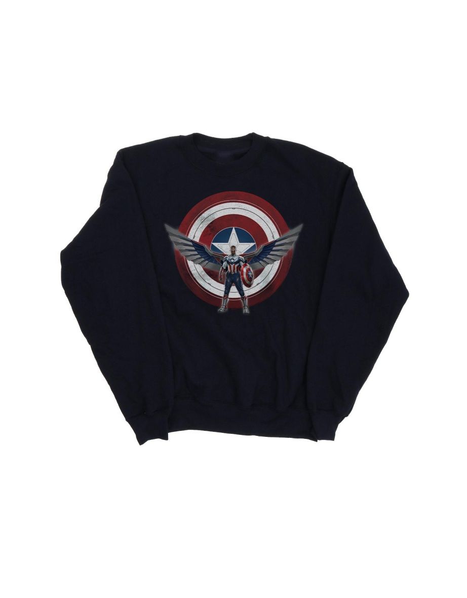 Marvel Boys Falcon And The Winter Soldier Captain America Shield Pose Sweatshirt - Navy Blue