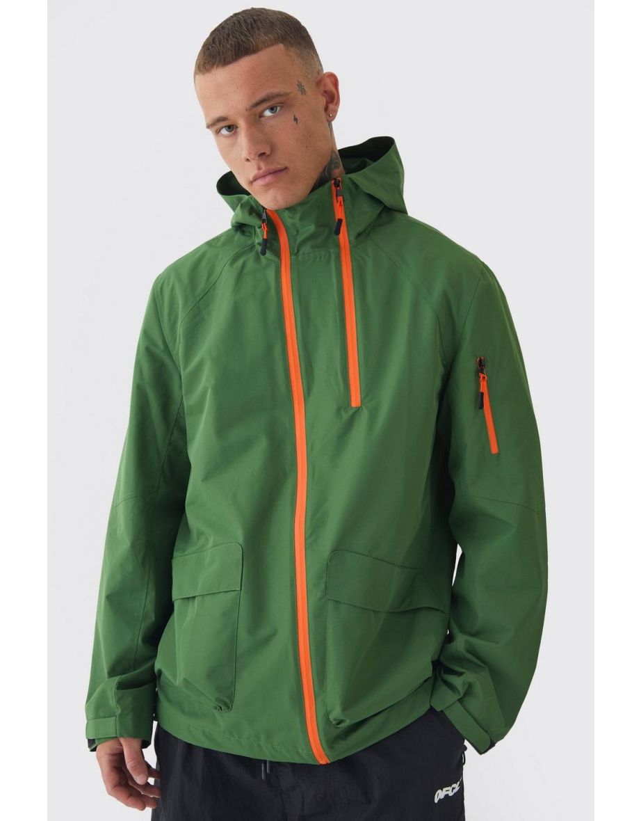 Tall Double Zip Hooded Windbreaker In Khaki - khaki
